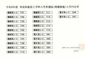 令和8年度　入学内定者（推薦募集）のサムネイル